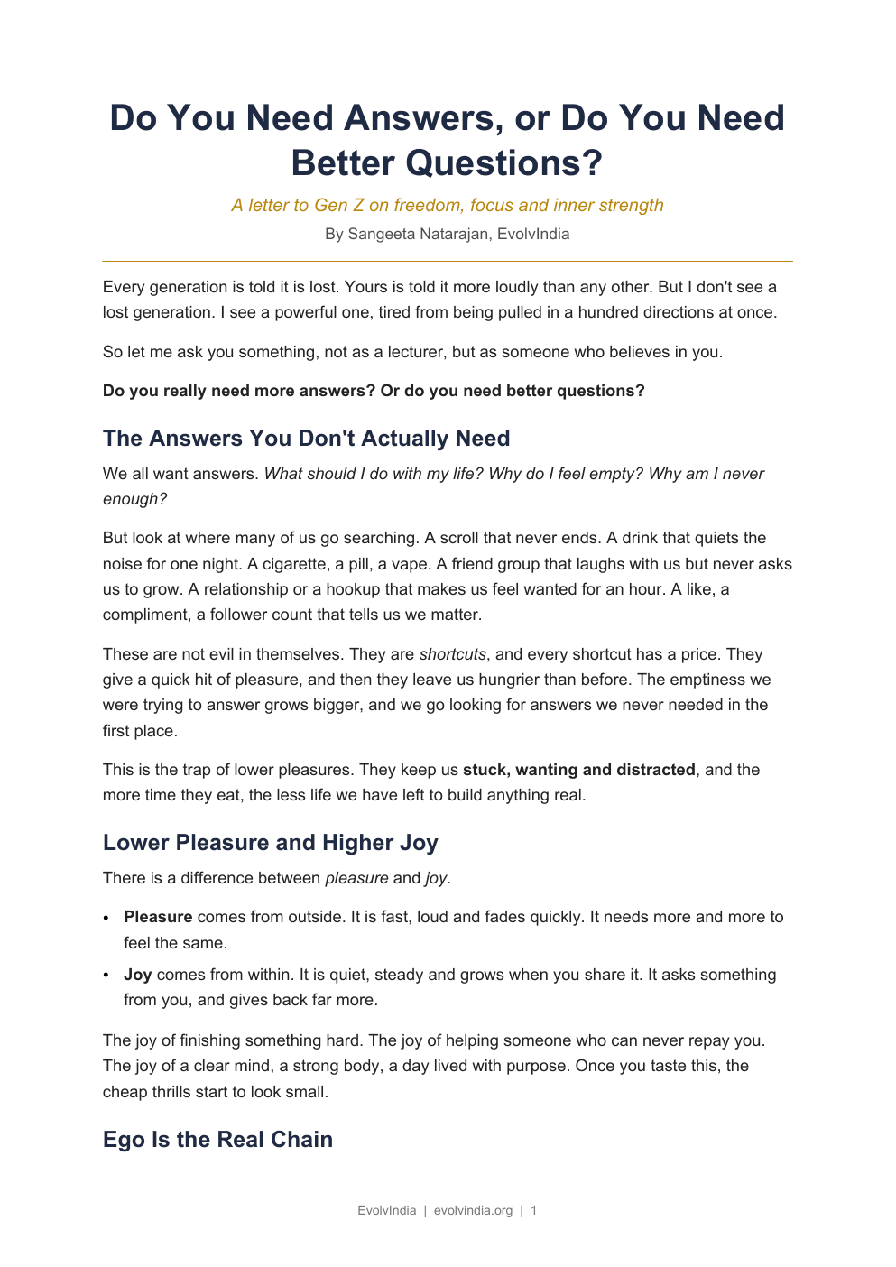 First page of Do You Need Answers, or Do You Need Better Questions? by Sangeeta Natarajan