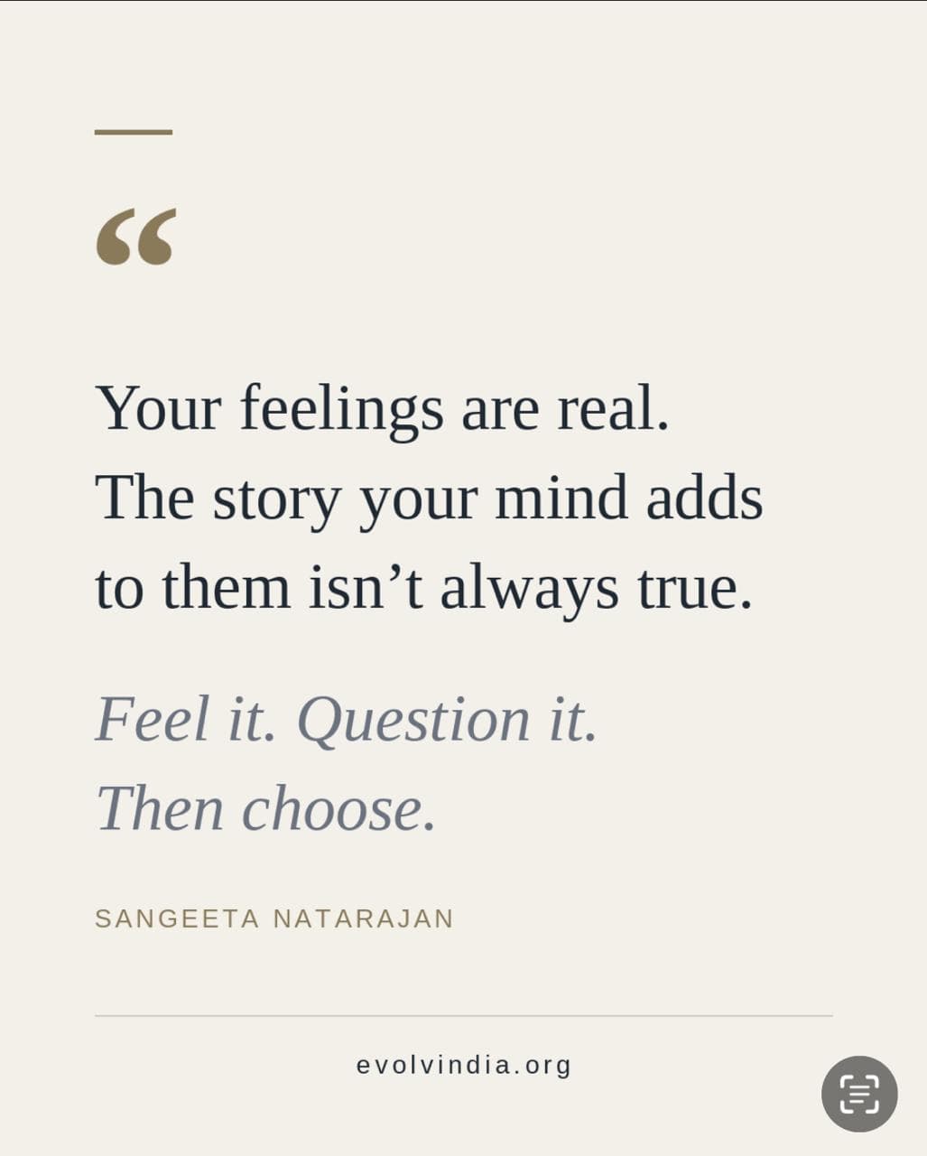 Sangeeta Natarajan quote about feelings, reflection, and choice